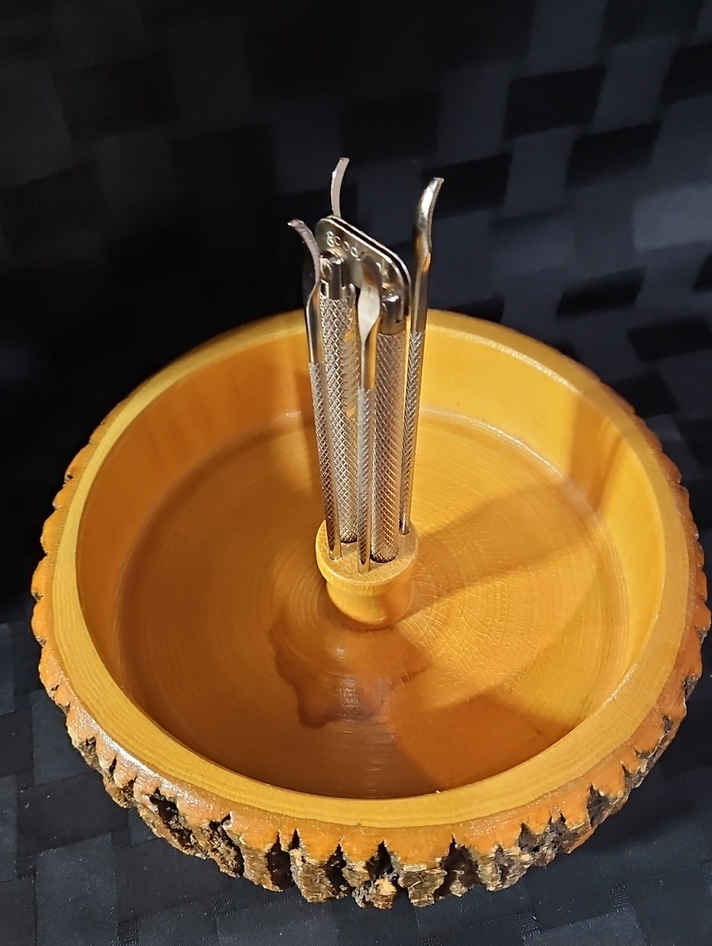 Vintage Mid-Century Live Edge Tree Bark Nutcracker Bowl Set